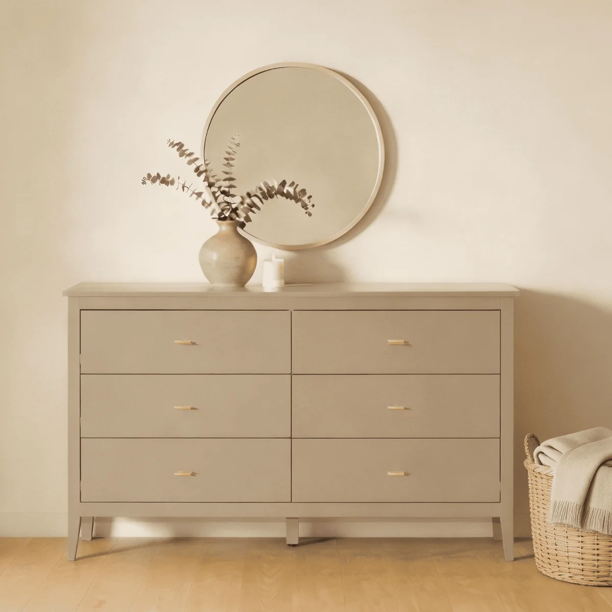 Grace Wide 6 Drawer Chest with Gold Bar Handles in Greige - Greige – image 3