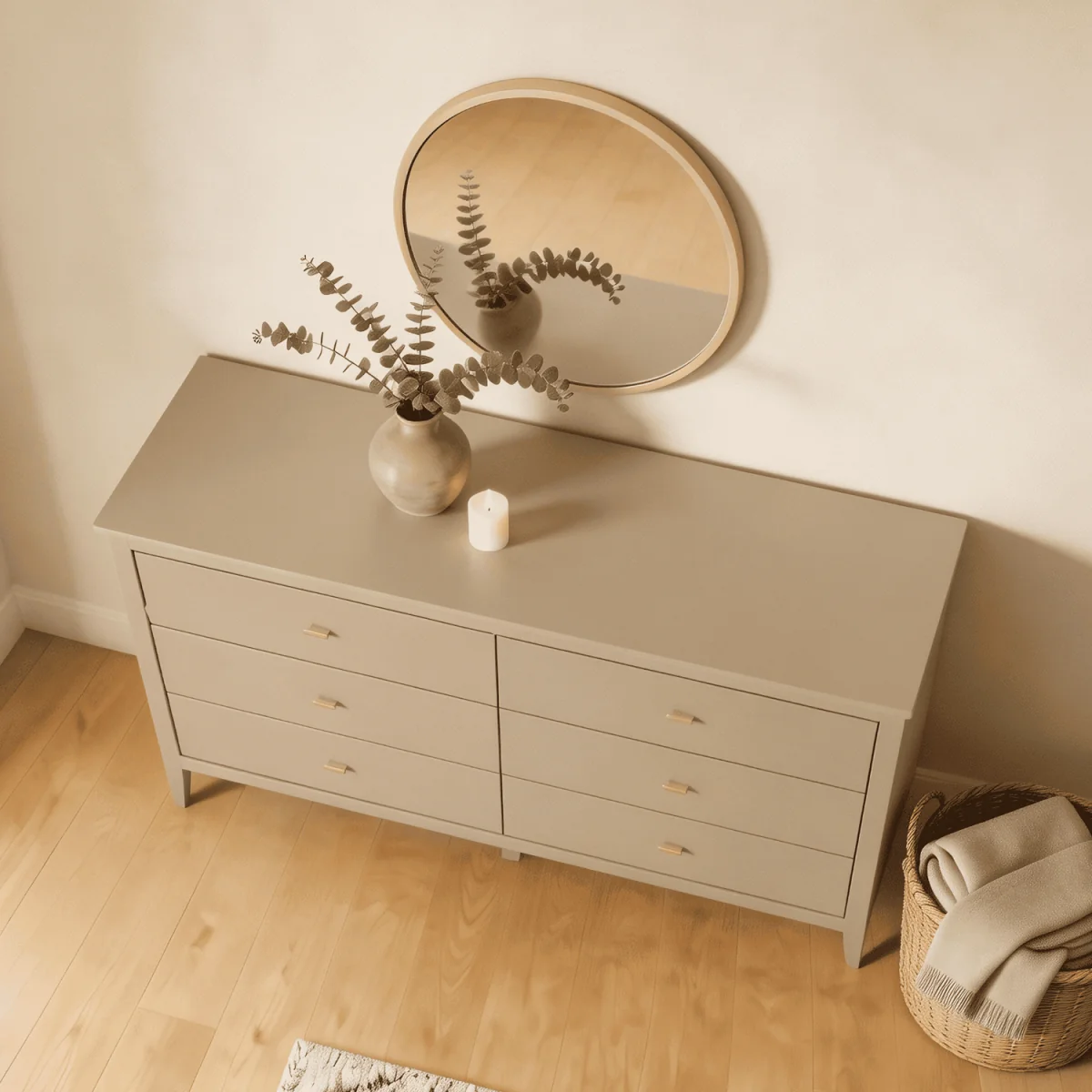 Grace Wide 6 Drawer Chest with Gold Bar Handles in Greige - Greige – image 4