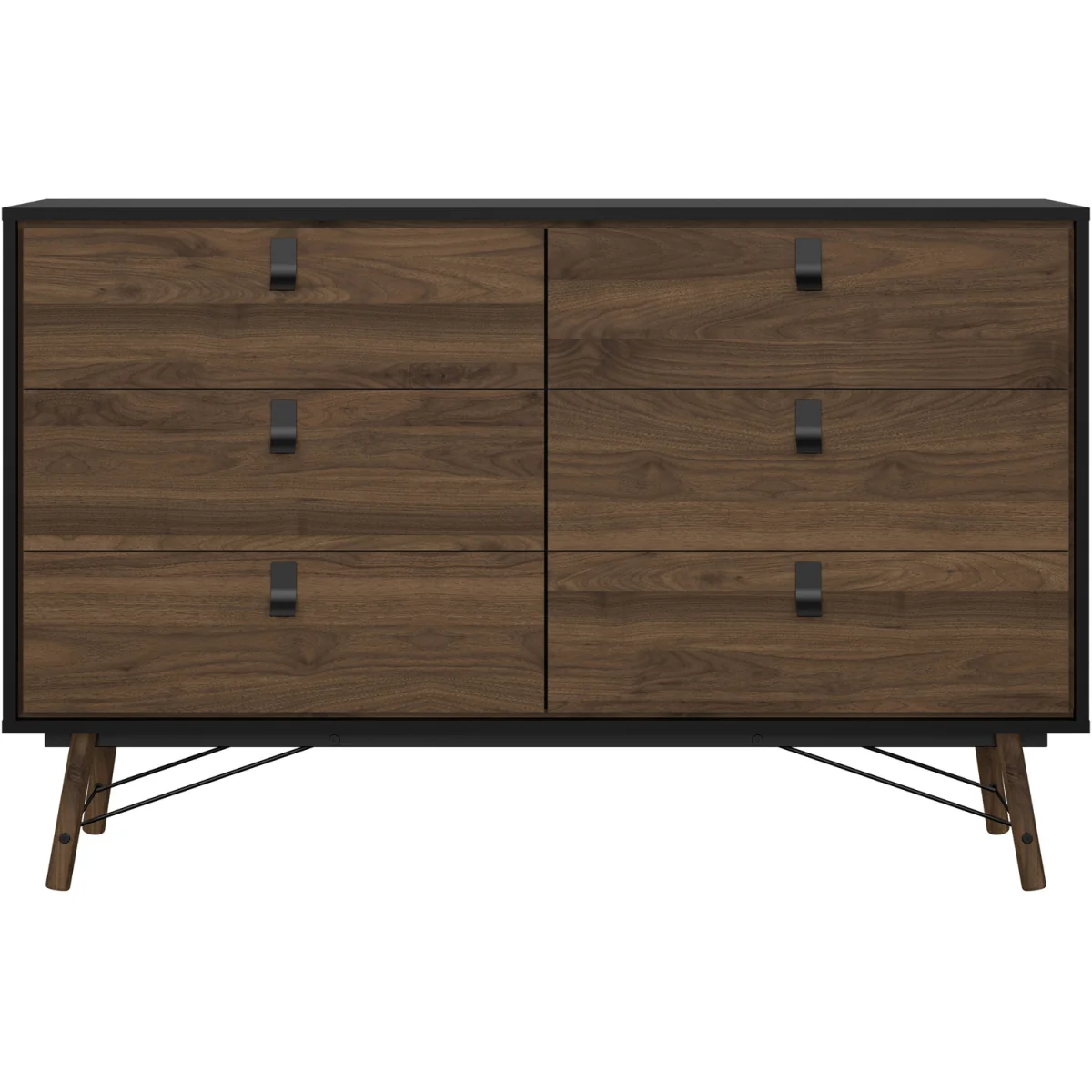 Ry Wide Double Chest of Drawers 6 Drawers in Matt Black Walnut - Black Walnut – image 3