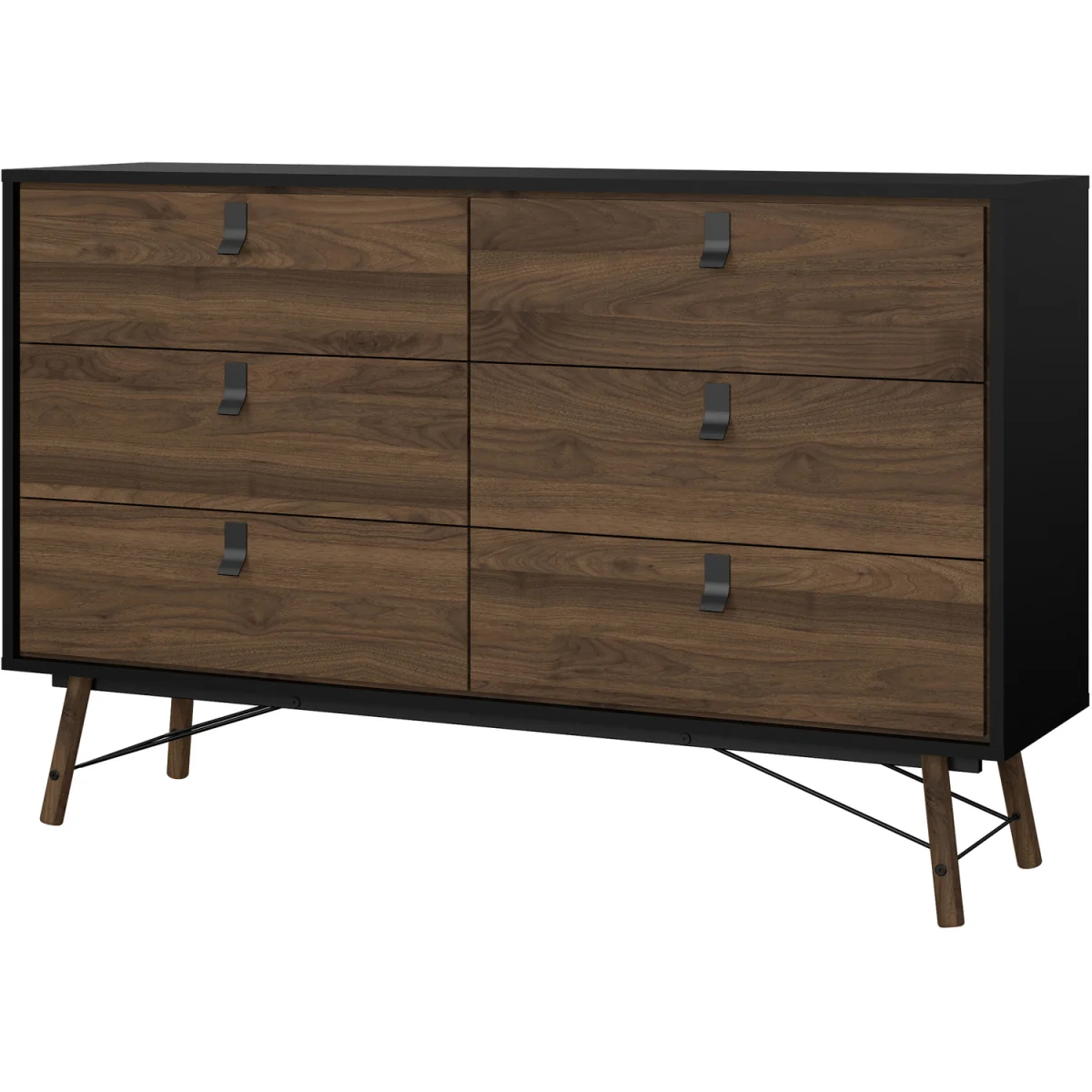 Ry Wide Double Chest of Drawers 6 Drawers in Matt Black Walnut - Black Walnut – image 4