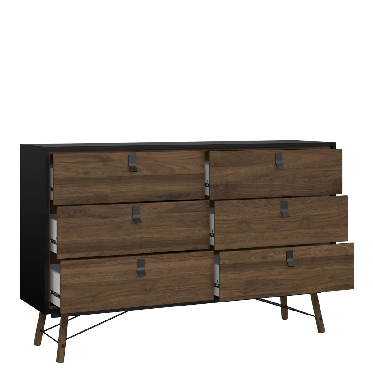 Ry Wide Double Chest of Drawers 6 Drawers in Matt Black Walnut - Black Walnut – image 6