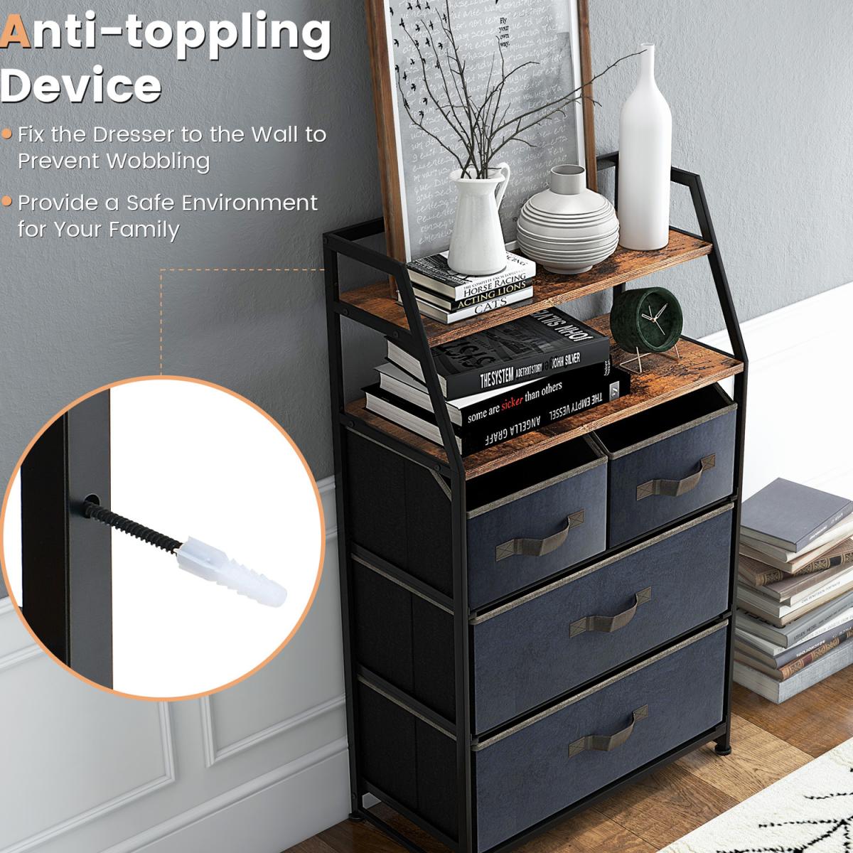 Costway Free Standing Floor Storage Dresser - Black and Rustic Brown - Black – image 2