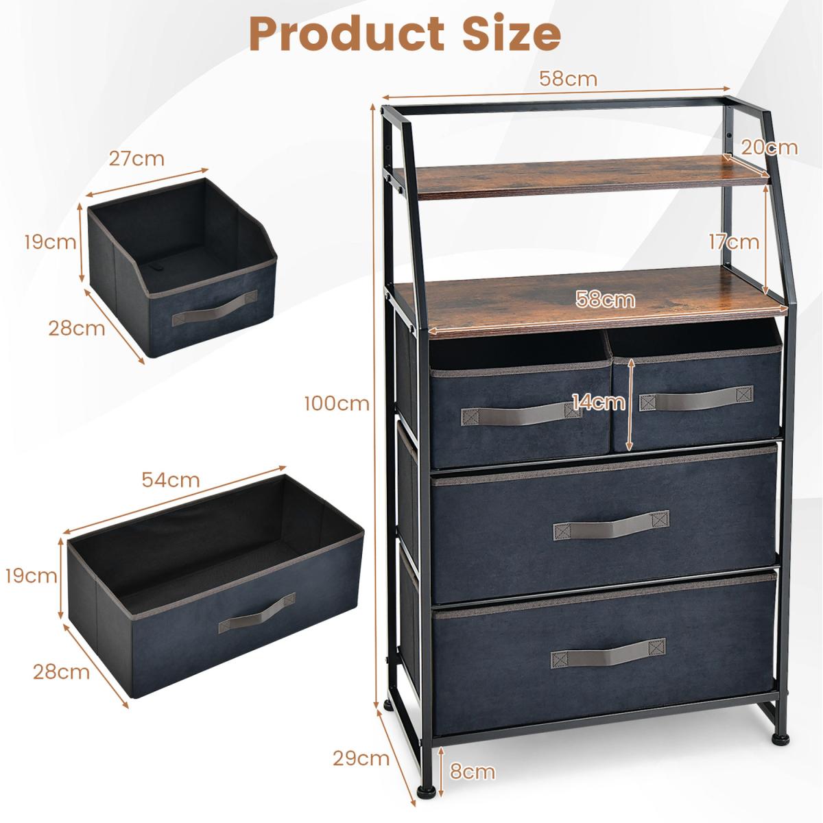 Costway Free Standing Floor Storage Dresser - Black and Rustic Brown - Black – image 8