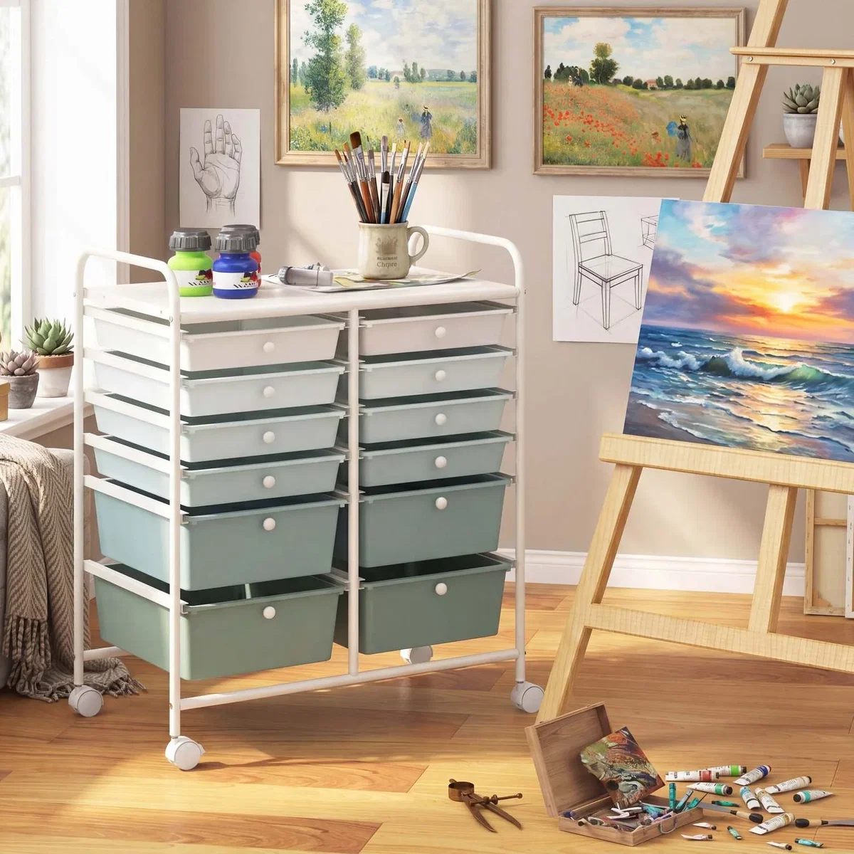 Costway 12 Drawer Rolling Storage Cart - Green – image 4