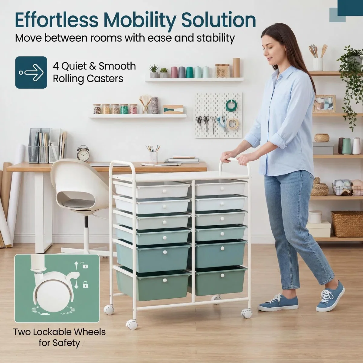 Costway 12 Drawer Rolling Storage Cart - Green – image 5