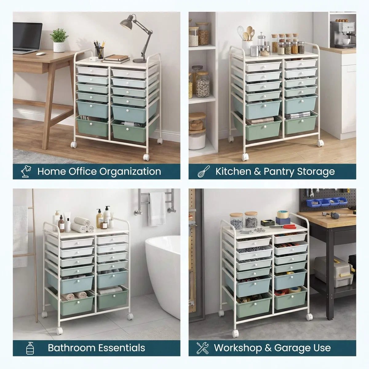 Costway 12 Drawer Rolling Storage Cart - Green – image 6