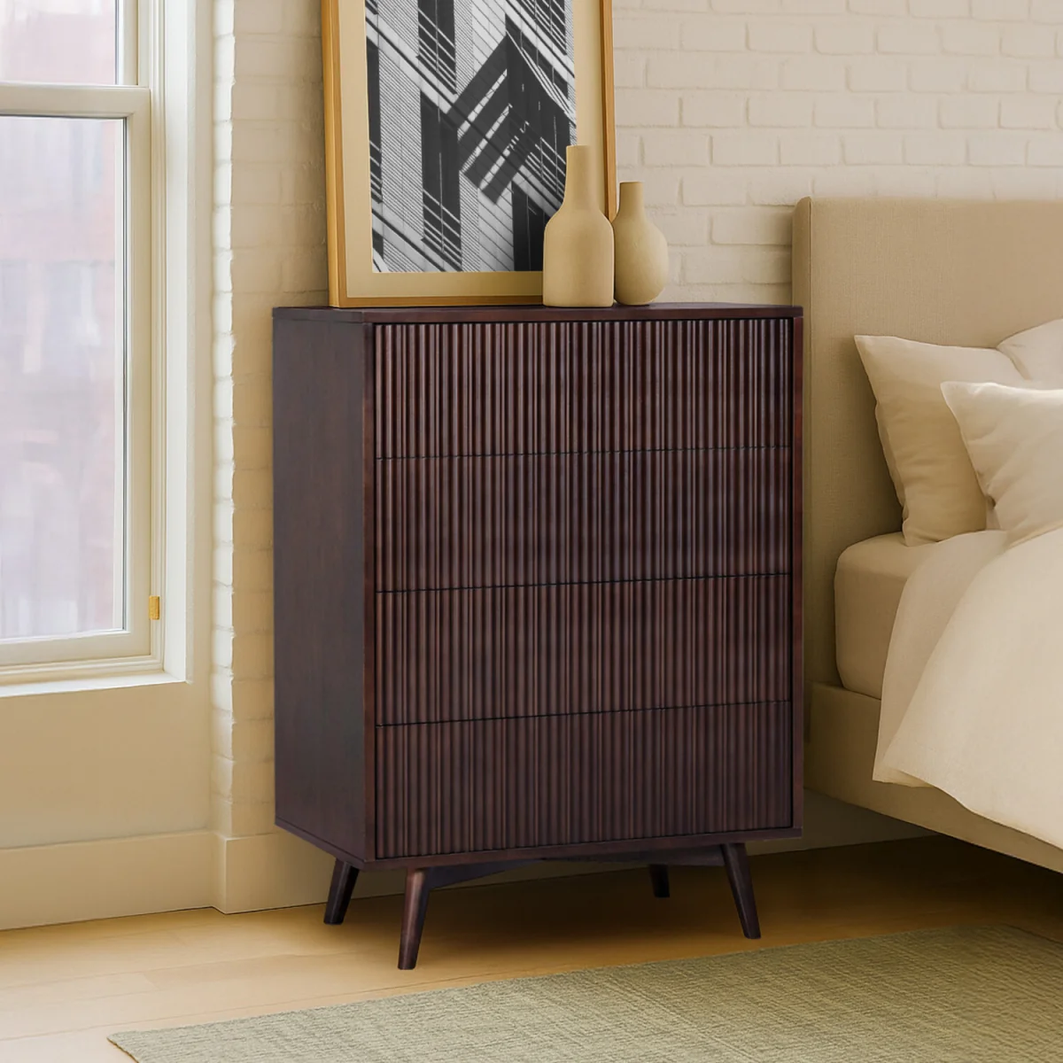 Tremolo 4-Drawer Chest of Drawers with Fluted Fronts, Black - Black – image 3