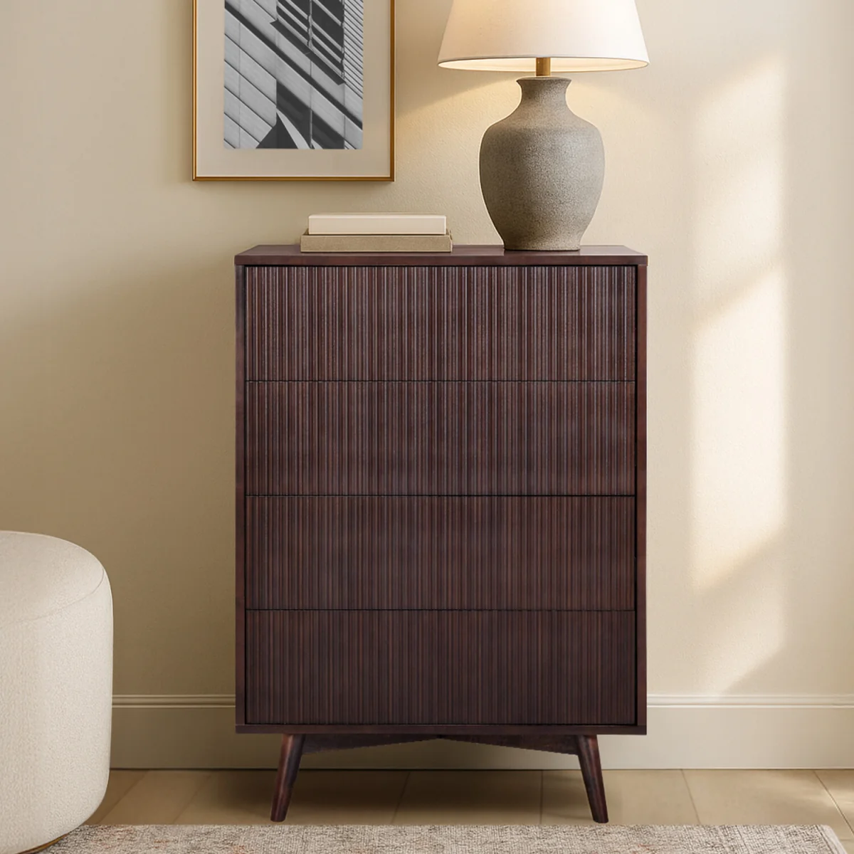 Tremolo 4-Drawer Chest of Drawers with Fluted Fronts, Black - Black – image 4
