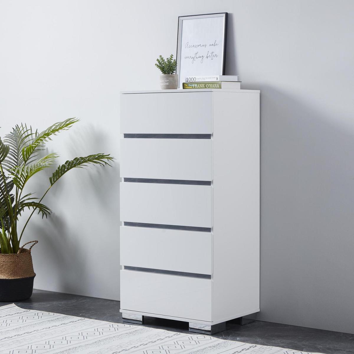 Jesmond 5 Drawer Modern Chest Bedroom Storage Unit - White – image 2