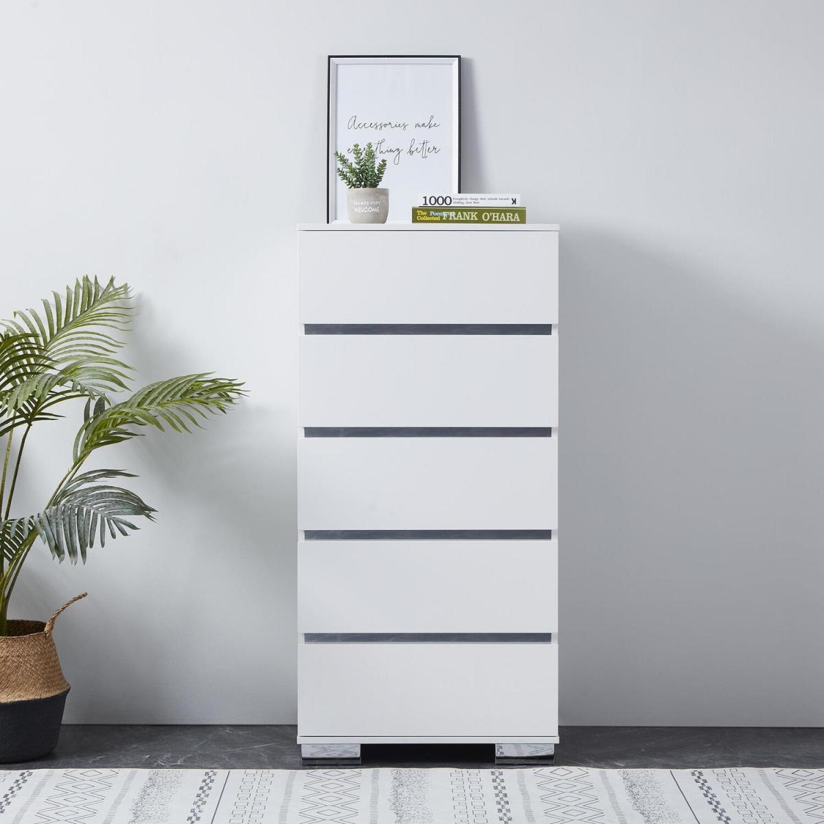Jesmond 5 Drawer Modern Chest Bedroom Storage Unit - White – image 3