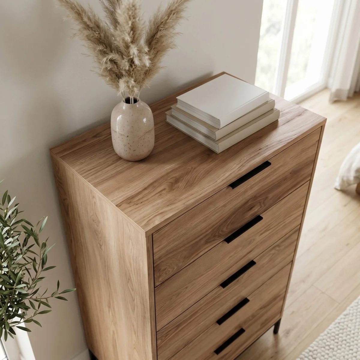 Decortie Mars 5 Drawer Tall Chest of Drawers - Whiskey Oak – image 2