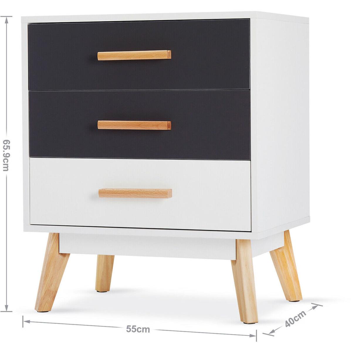 Chest of Drawers Bedside Table Cabinet 3 Drawers Storage - White/Grey – image 7