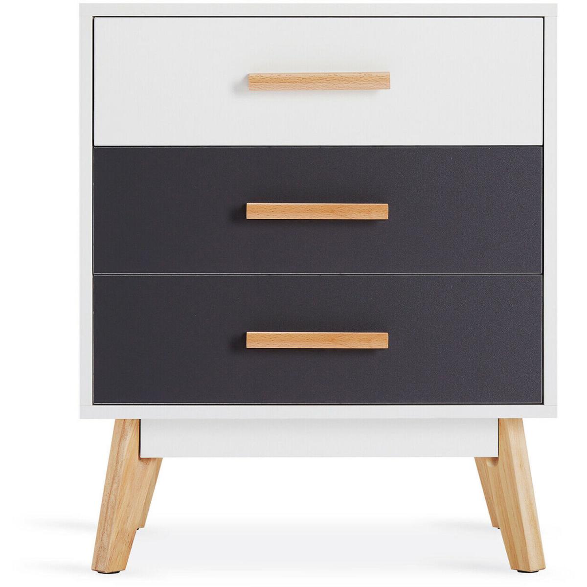 Chest of Drawers Bedside Table Cabinet 3 Drawers Storage - White/Grey – image 8