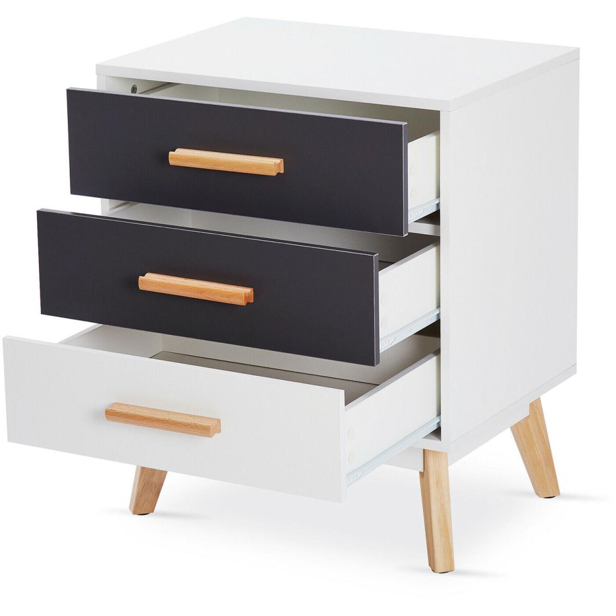 Chest of Drawers Bedside Table Cabinet 3 Drawers Storage - White/Grey – image 9