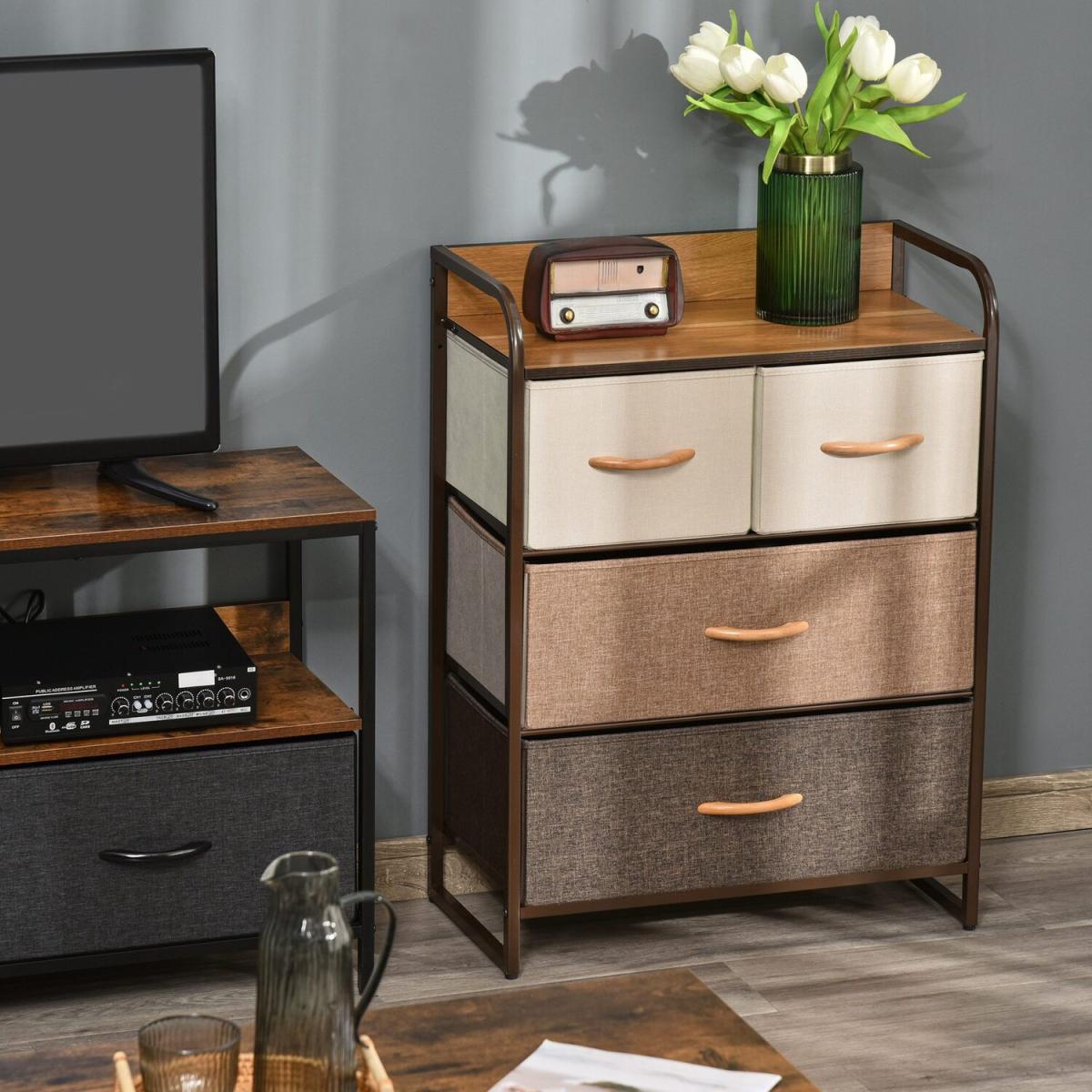 Drawers Storage Tower Dresser with Wood Top, Steel Frame Folding Organizer - Multicoloured – image 2