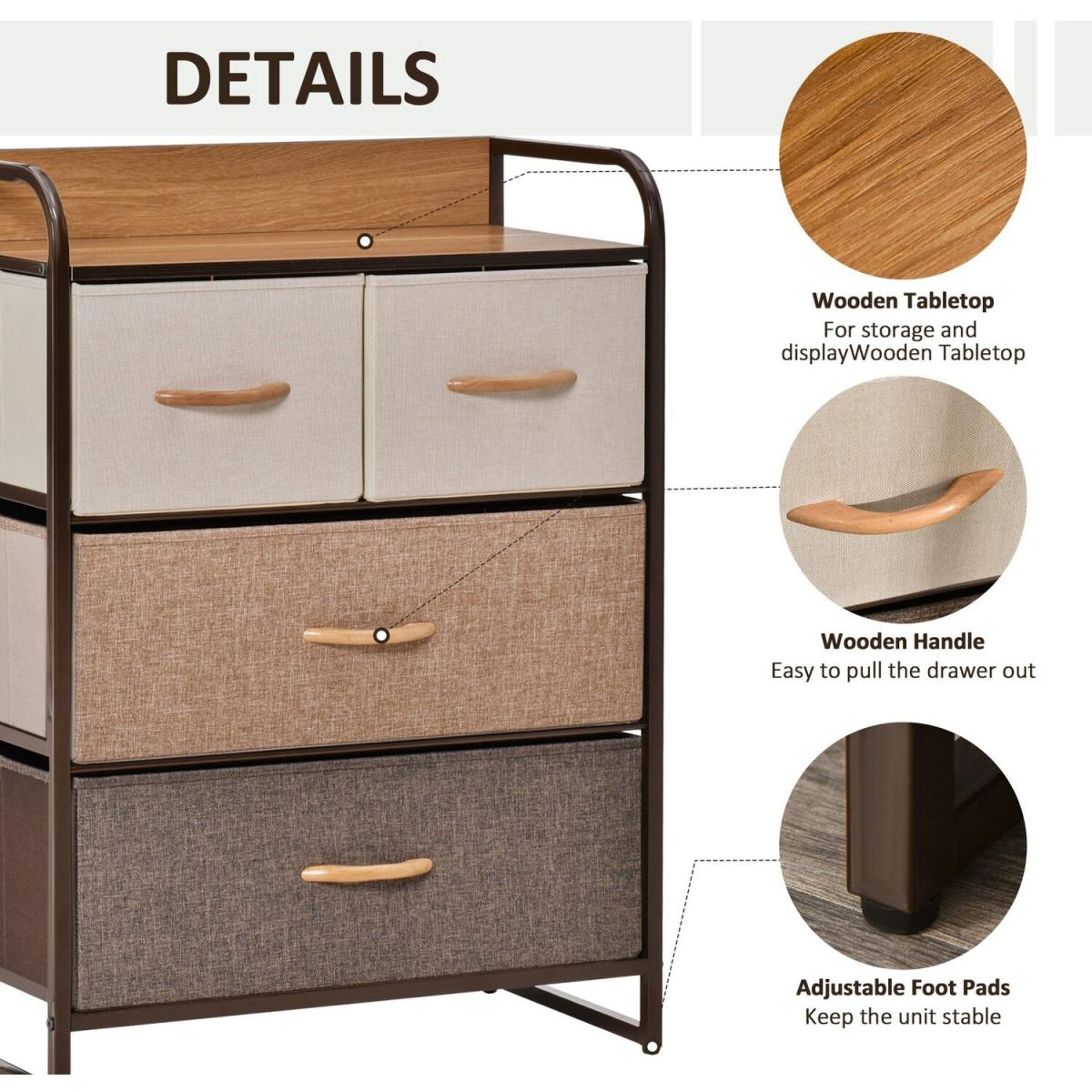 Drawers Storage Tower Dresser with Wood Top, Steel Frame Folding Organizer - Multicoloured – image 3