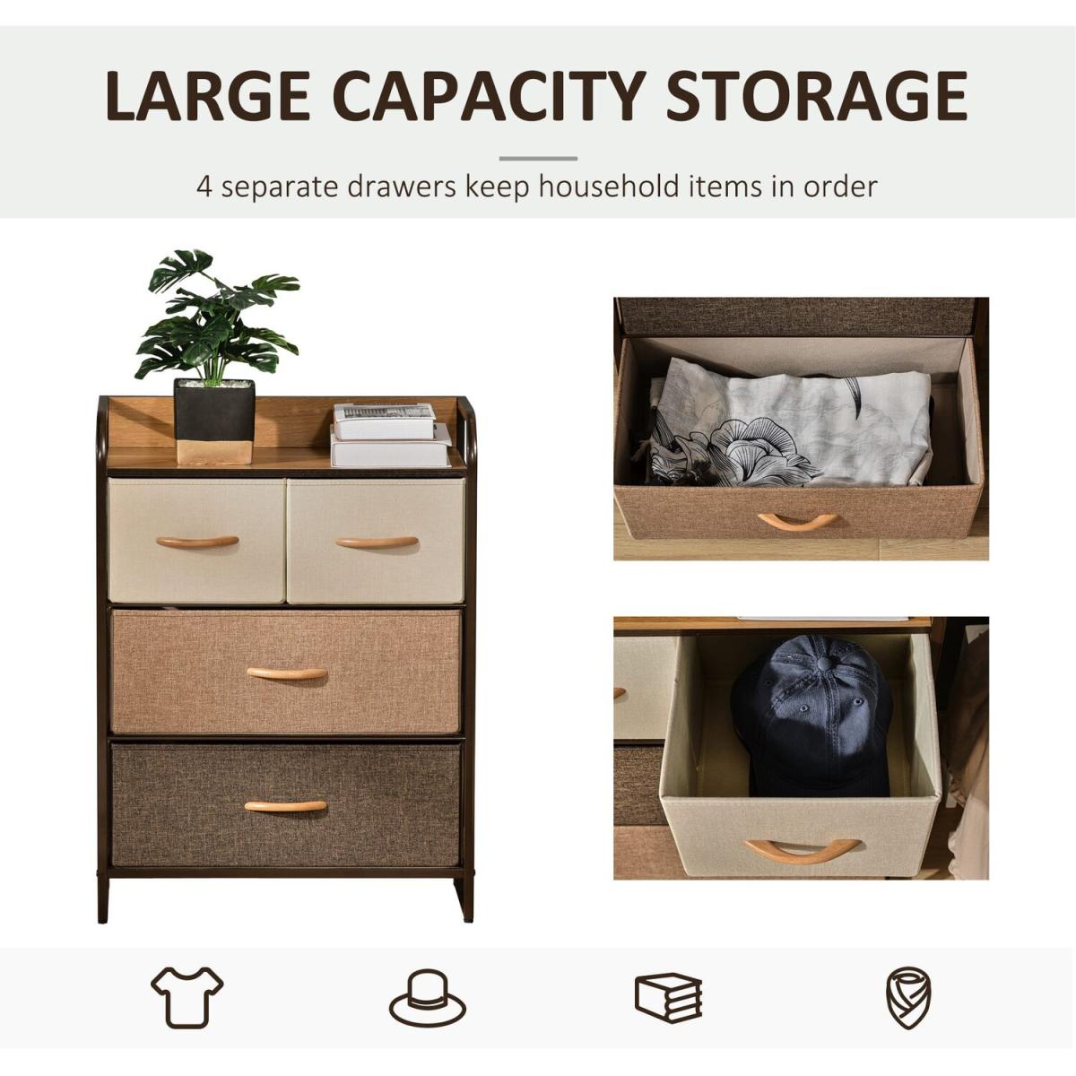 Drawers Storage Tower Dresser with Wood Top, Steel Frame Folding Organizer - Multicoloured – image 4
