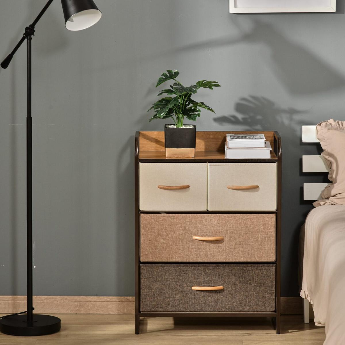 Drawers Storage Tower Dresser with Wood Top, Steel Frame Folding Organizer - Multicoloured – image 1