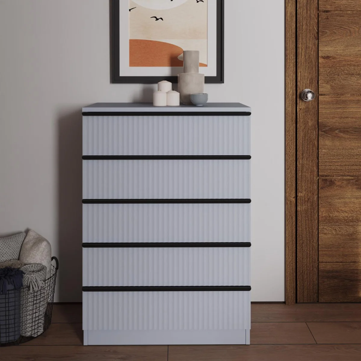 FWStyle Matt Grey 5 Drawer Chest of Drawers Ripple Scratch Resistant - Matt Grey – image 2