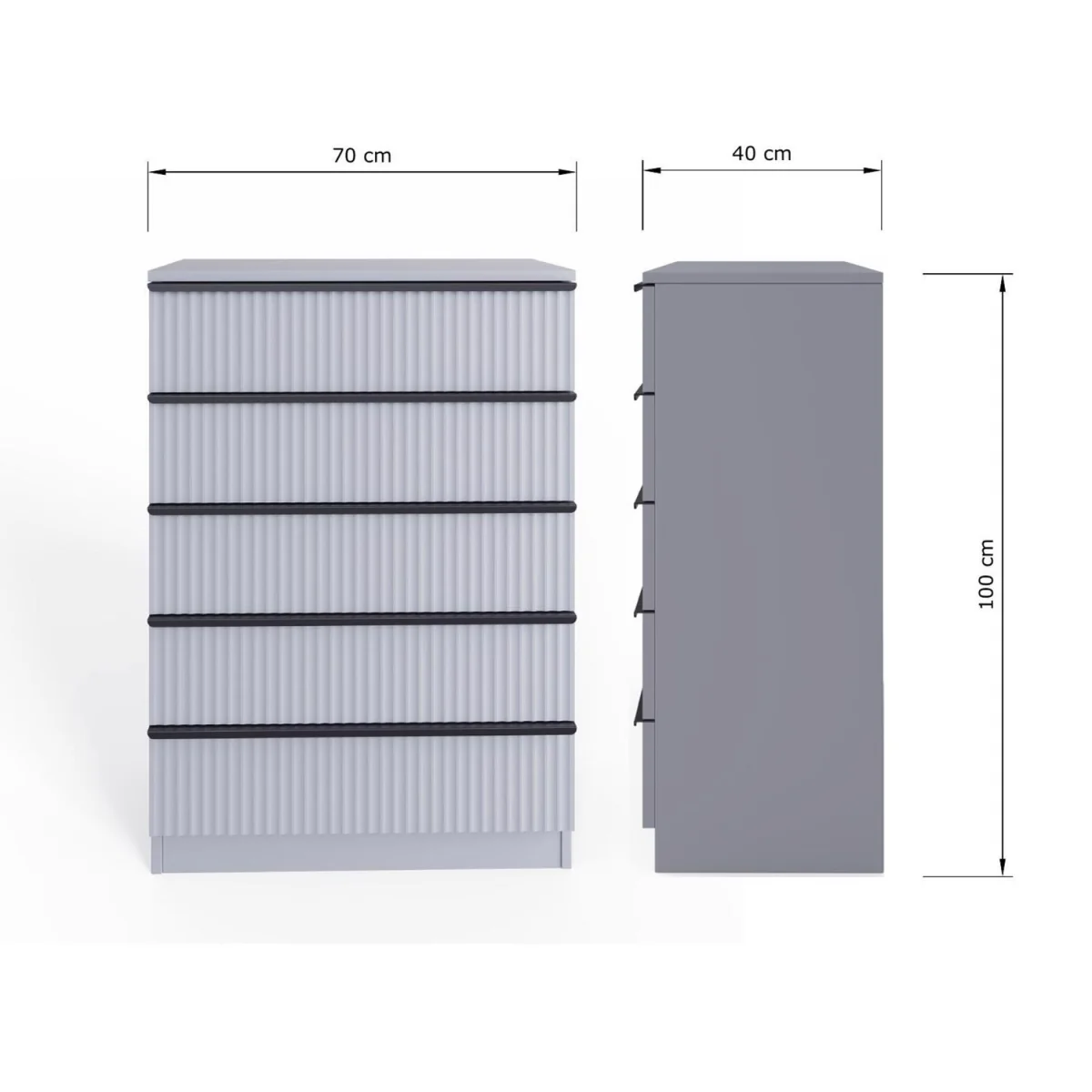 FWStyle Matt Grey 5 Drawer Chest of Drawers Ripple Scratch Resistant - Matt Grey – image 6