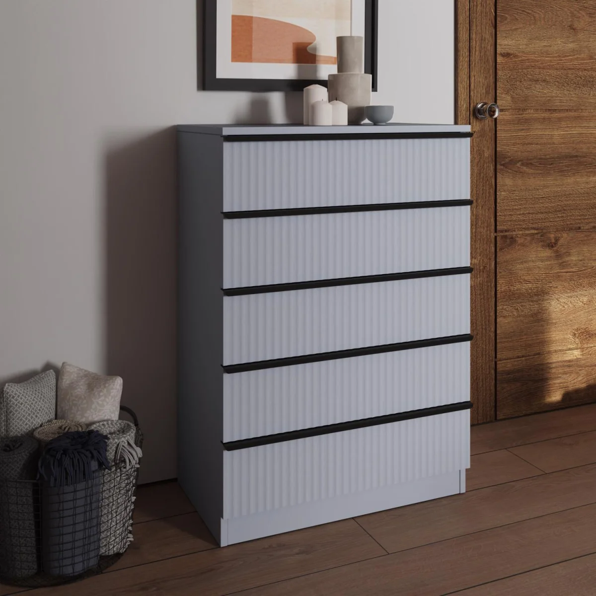FWStyle Matt Grey 5 Drawer Chest of Drawers Ripple Scratch Resistant - Matt Grey – image 1