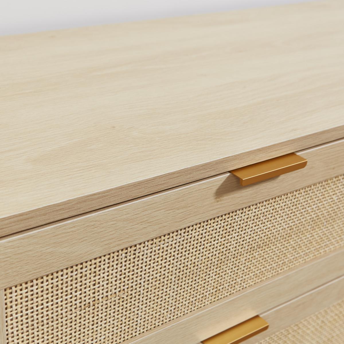 Light Rattan Detail Chest of 6 Drawers with Pine Legs - Brown – image 2