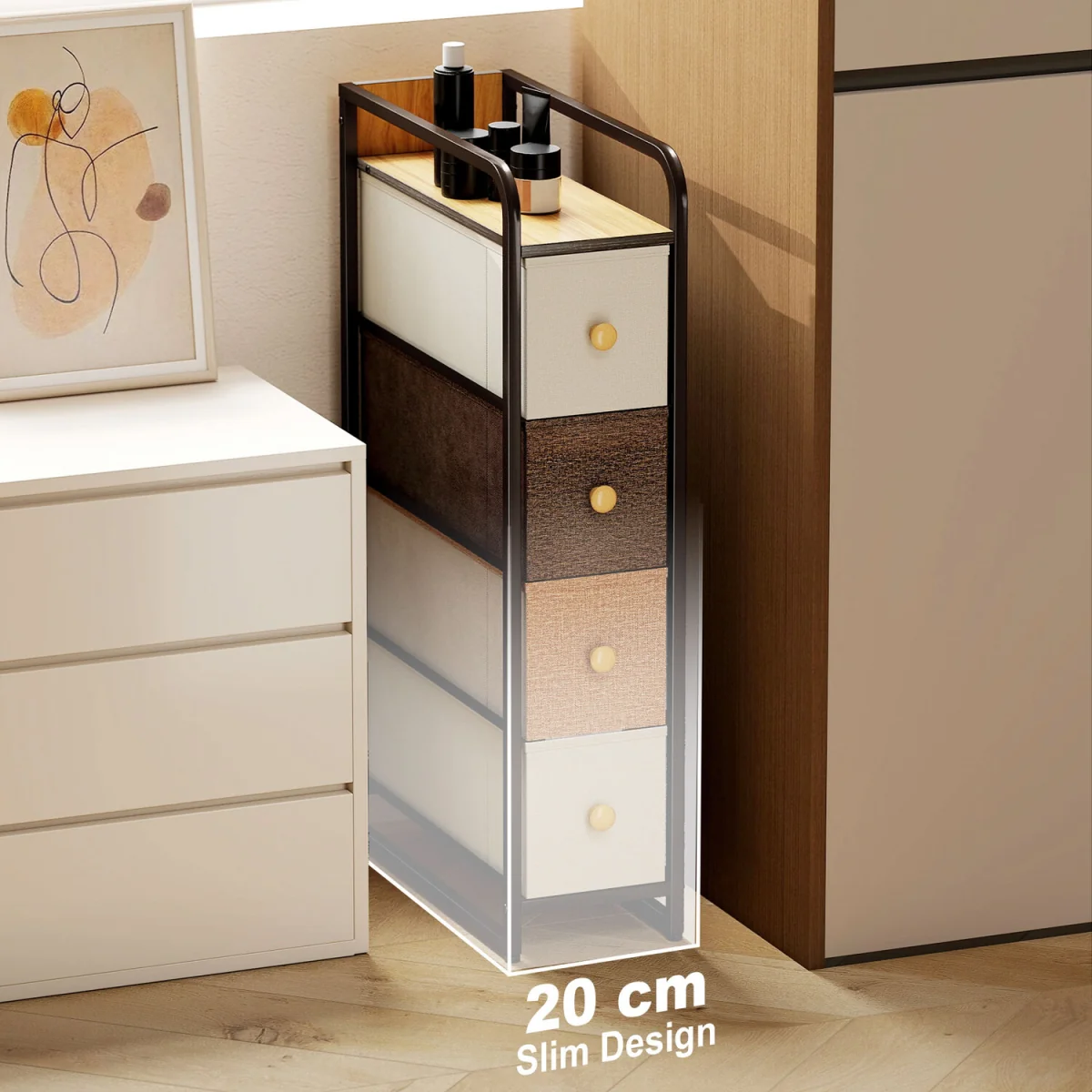 HOMCOM 4-Drawer Storage Organiser Unit with Steel Frame - Mixed-brown – image 4