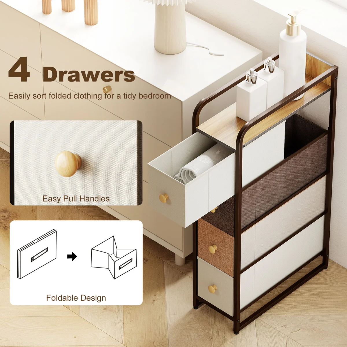 HOMCOM 4-Drawer Storage Organiser Unit with Steel Frame - Mixed-brown – image 5