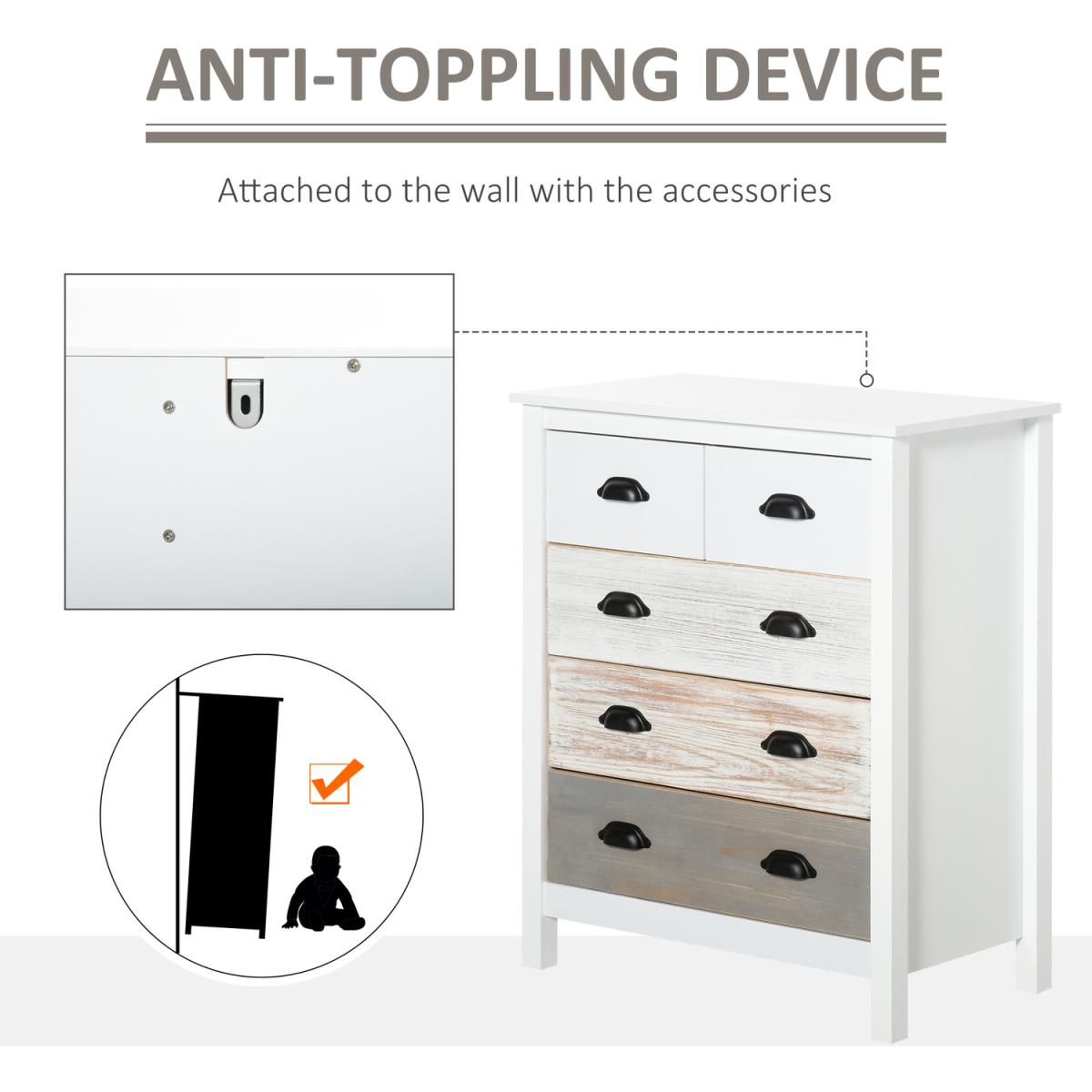 5 Drawer Storage Cabinet for Bedroom - Multi-Colored – image 5