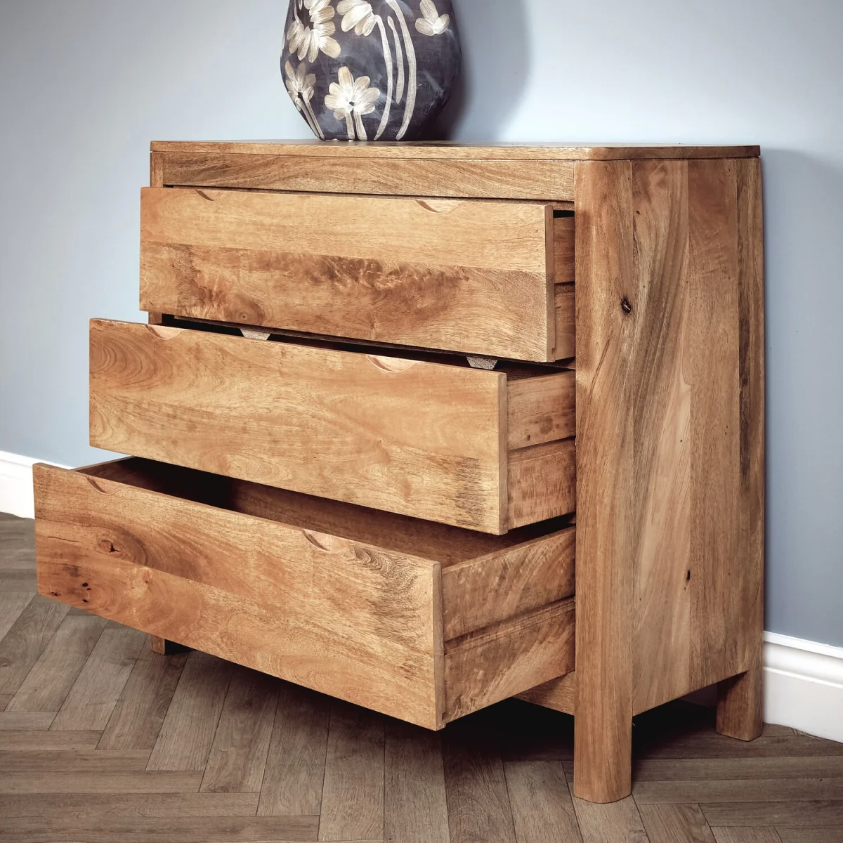 Solid Mango Wood 3 Drawer Chest - Light Oak – image 2