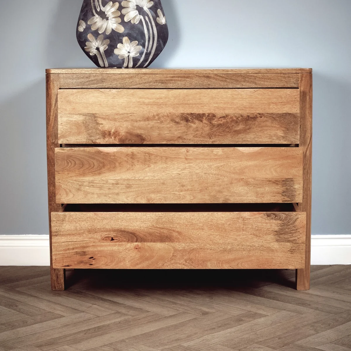Solid Mango Wood 3 Drawer Chest - Light Oak – image 3
