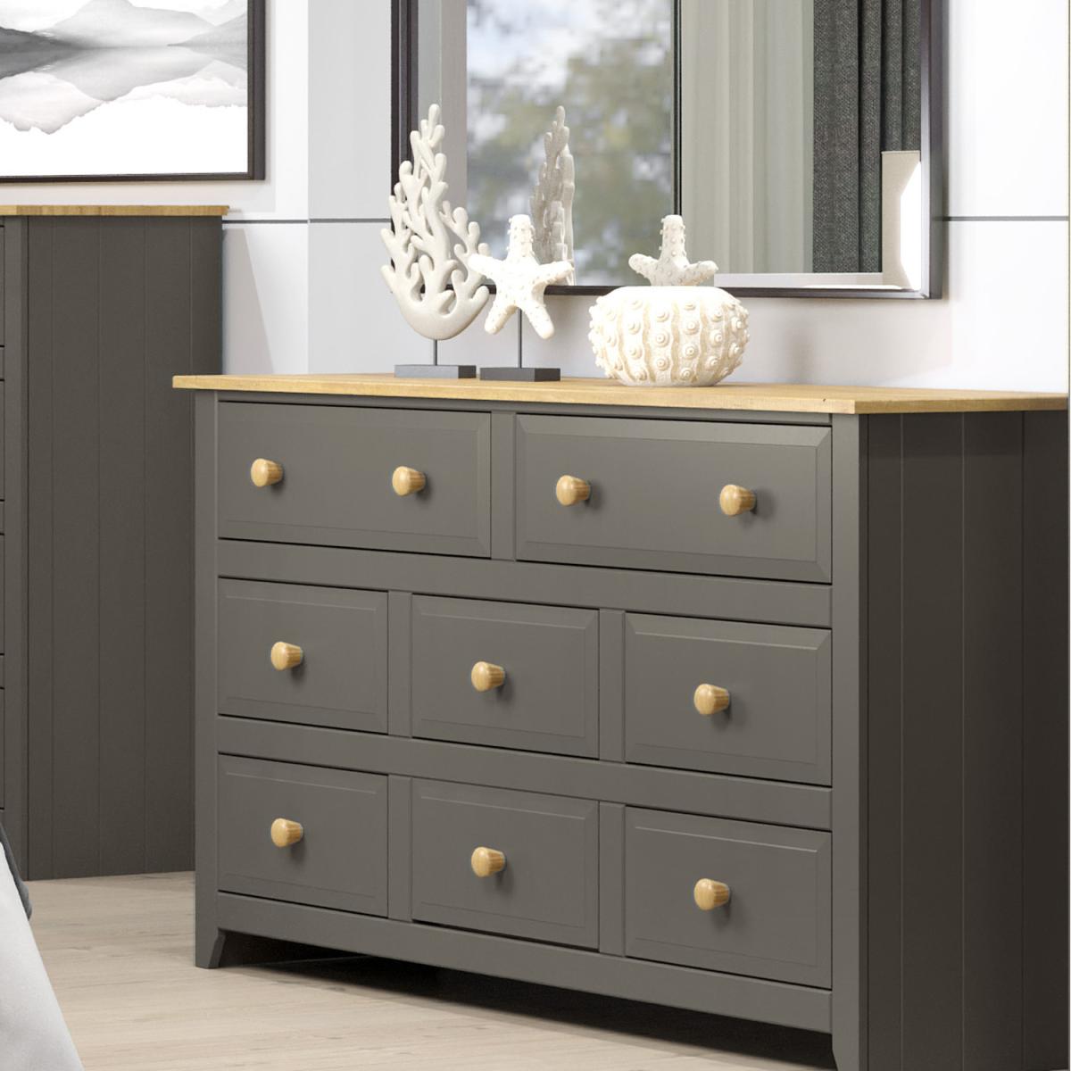 Capri Carbon 6 Plus 2 Drawer Large Wide Chest - Carbon grey and antique waxed pine – image 2