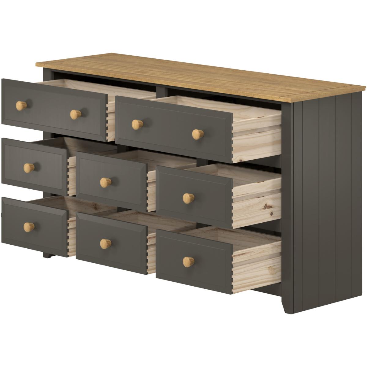 Capri Carbon 6 Plus 2 Drawer Large Wide Chest - Carbon grey and antique waxed pine – image 4