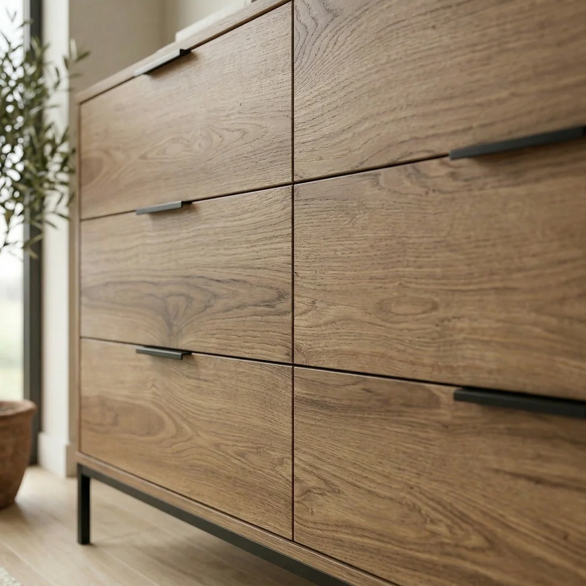 Decortie Mars 6 Drawer Wide Chest of Drawers with Metal Legs - Whiskey Oak – image 2