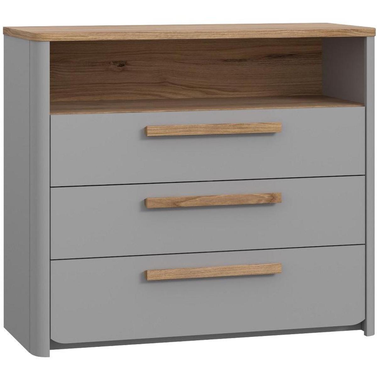 Matt Grey 3 Drawer Chest Of Drawers With Sonoma Oak Finish - Grey – image 2