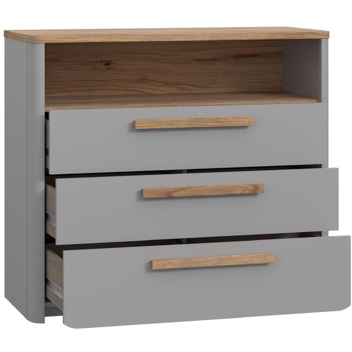 Matt Grey 3 Drawer Chest Of Drawers With Sonoma Oak Finish - Grey – image 3