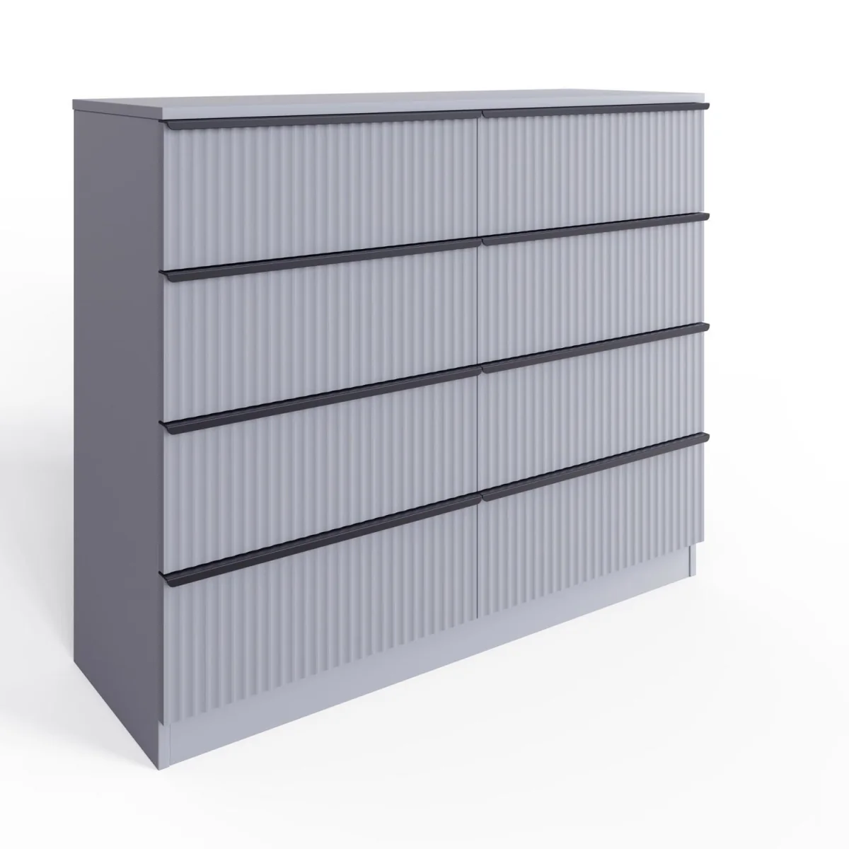 FWStyle Matt Grey 8 Drawer Chest Scalloped Ripple Design Scratch Resistant - Grey – image 3