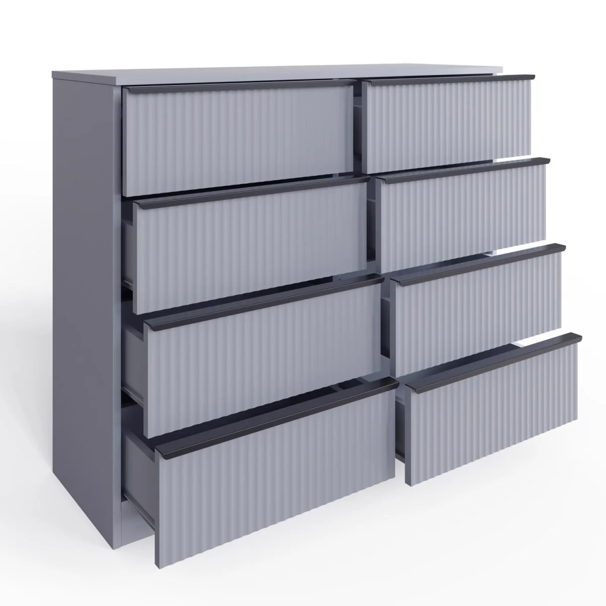 FWStyle Matt Grey 8 Drawer Chest Scalloped Ripple Design Scratch Resistant - Grey – image 4