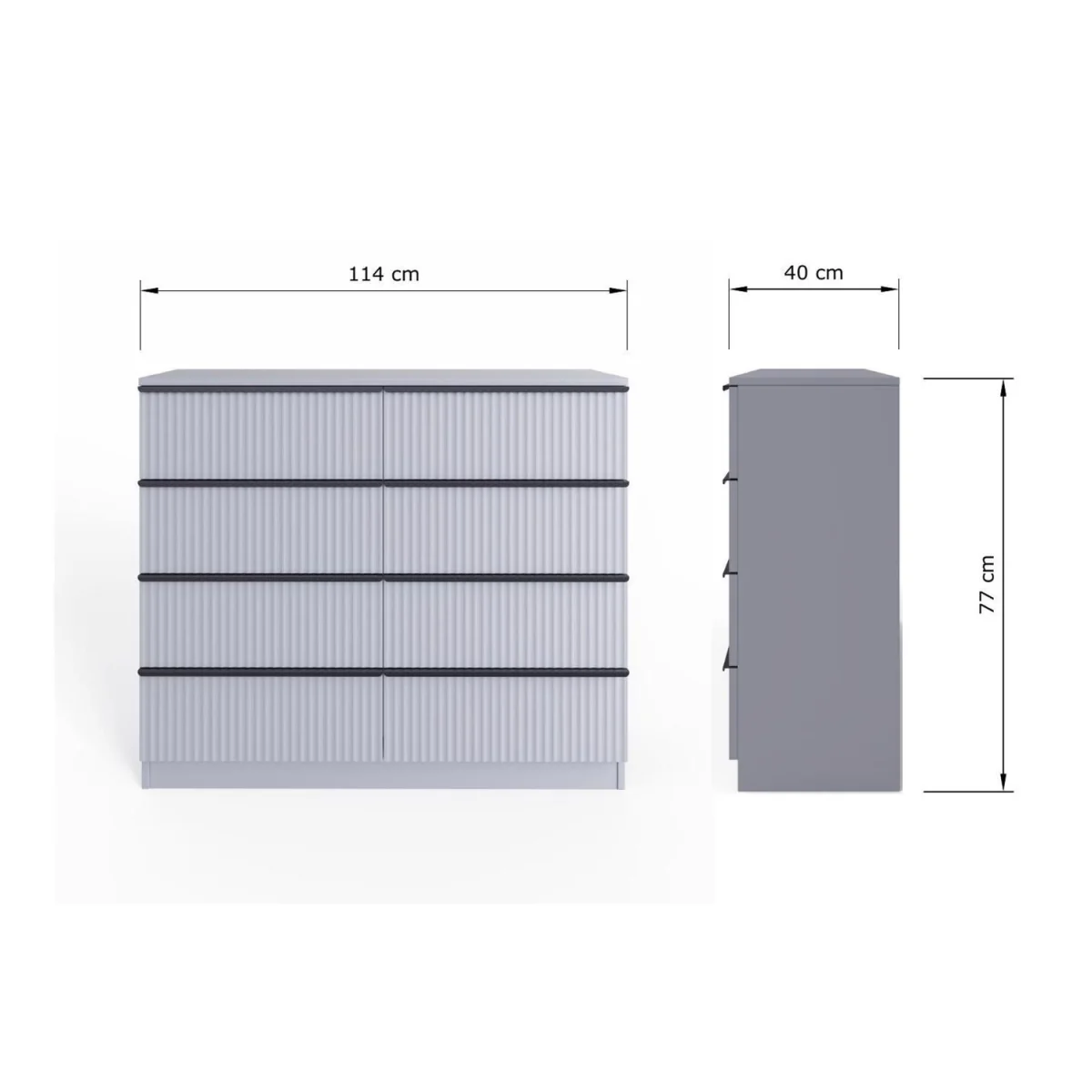 FWStyle Matt Grey 8 Drawer Chest Scalloped Ripple Design Scratch Resistant - Grey – image 6