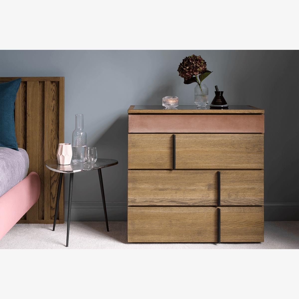 Amalfi Upholstered Bedside Chest of Drawers in Brick Aquaclean Clever Velvet – image 1