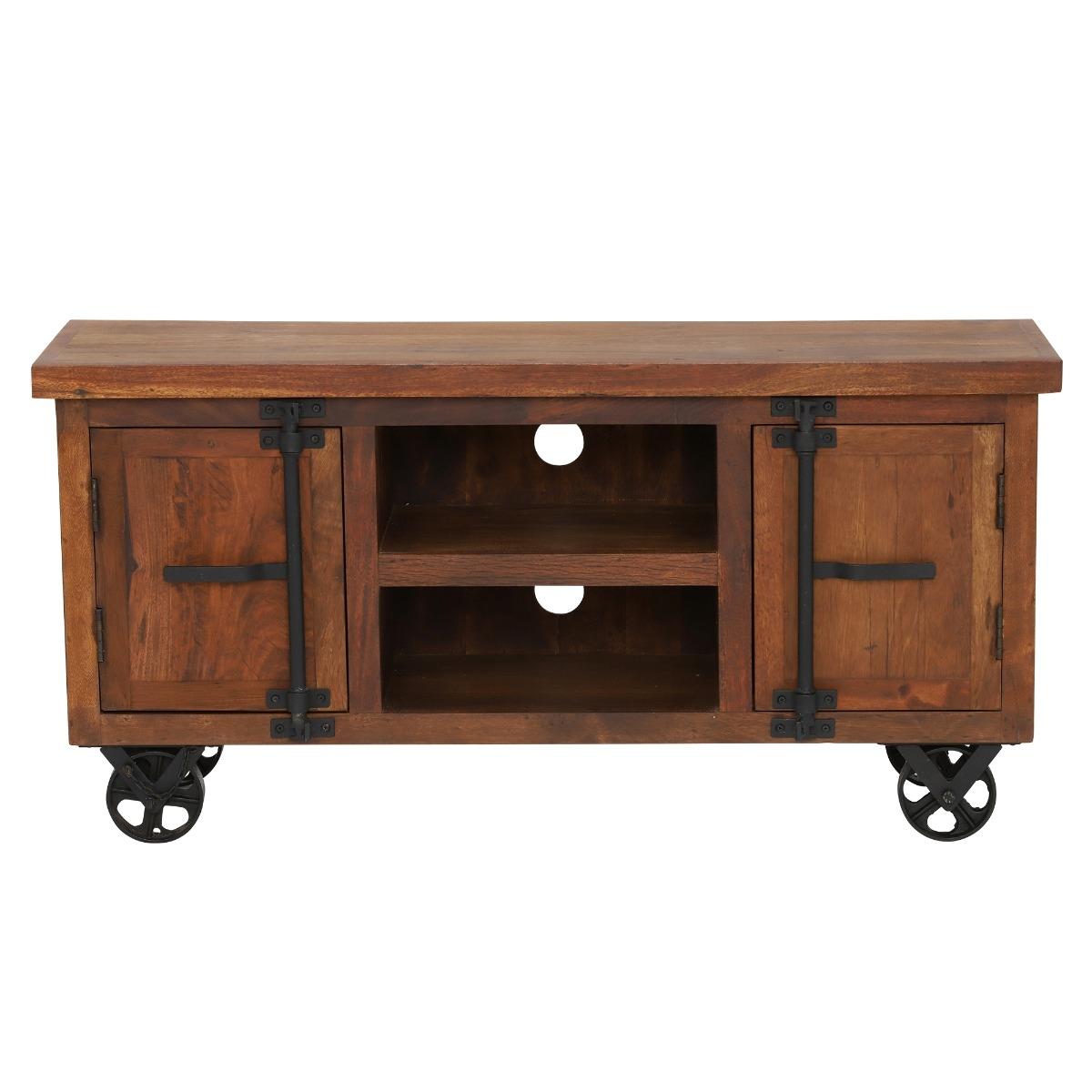 Little Tree Furniture Hyatt Reclaimed Wood TV Unit on Wheels, Brown | Barker & Stonehouse – image 2