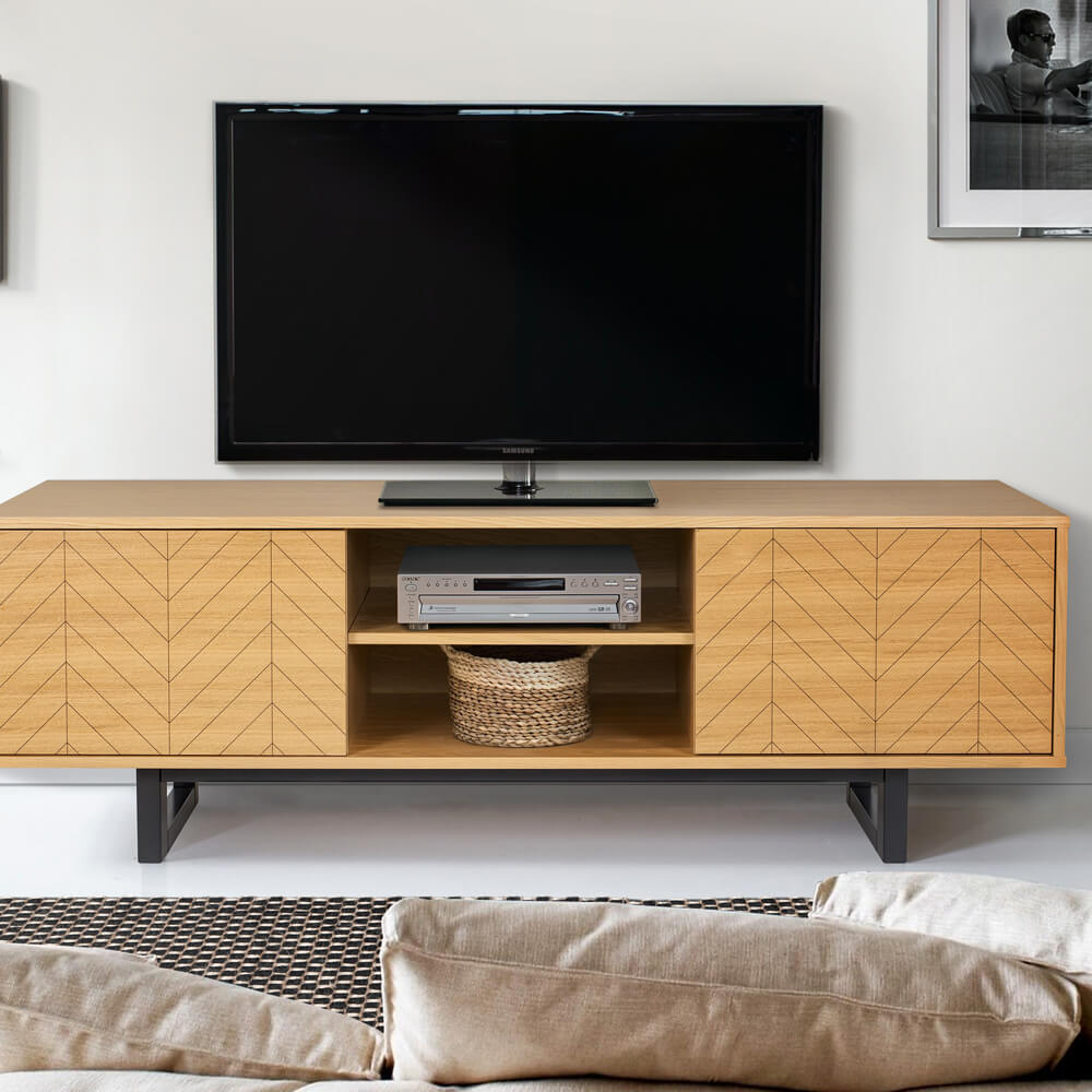 Oak Herringbone Print Camden TV Unit – image 3