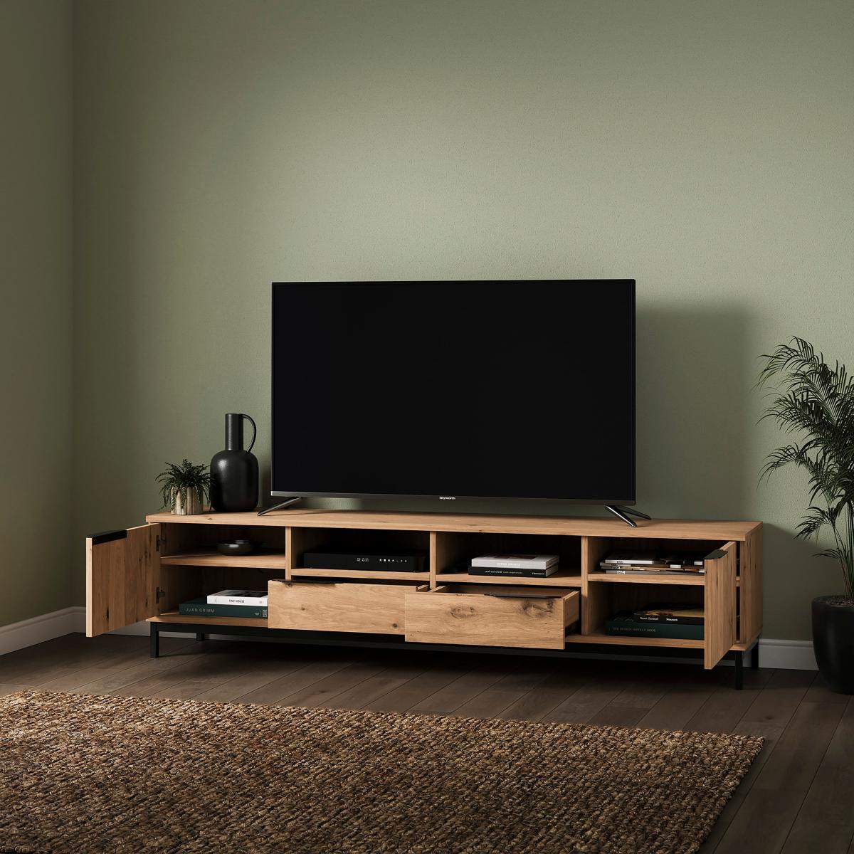 Reynolds Extra Wide Tv Unit for Tvs Up To 80,     Rustic Oak Effect – image 2