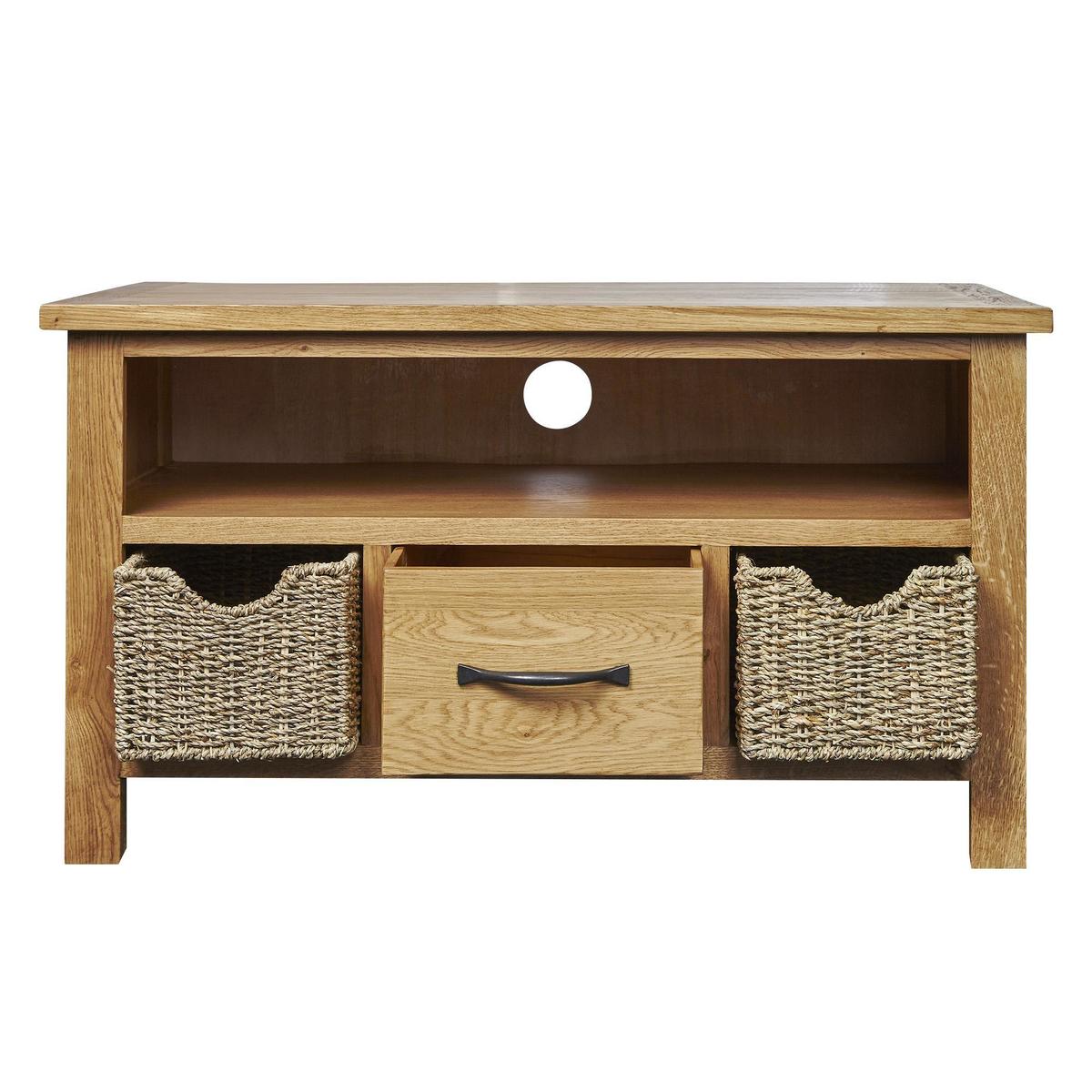 Sidmouth Oak TV Stand With Baskets Light Brown / Natural – image 4