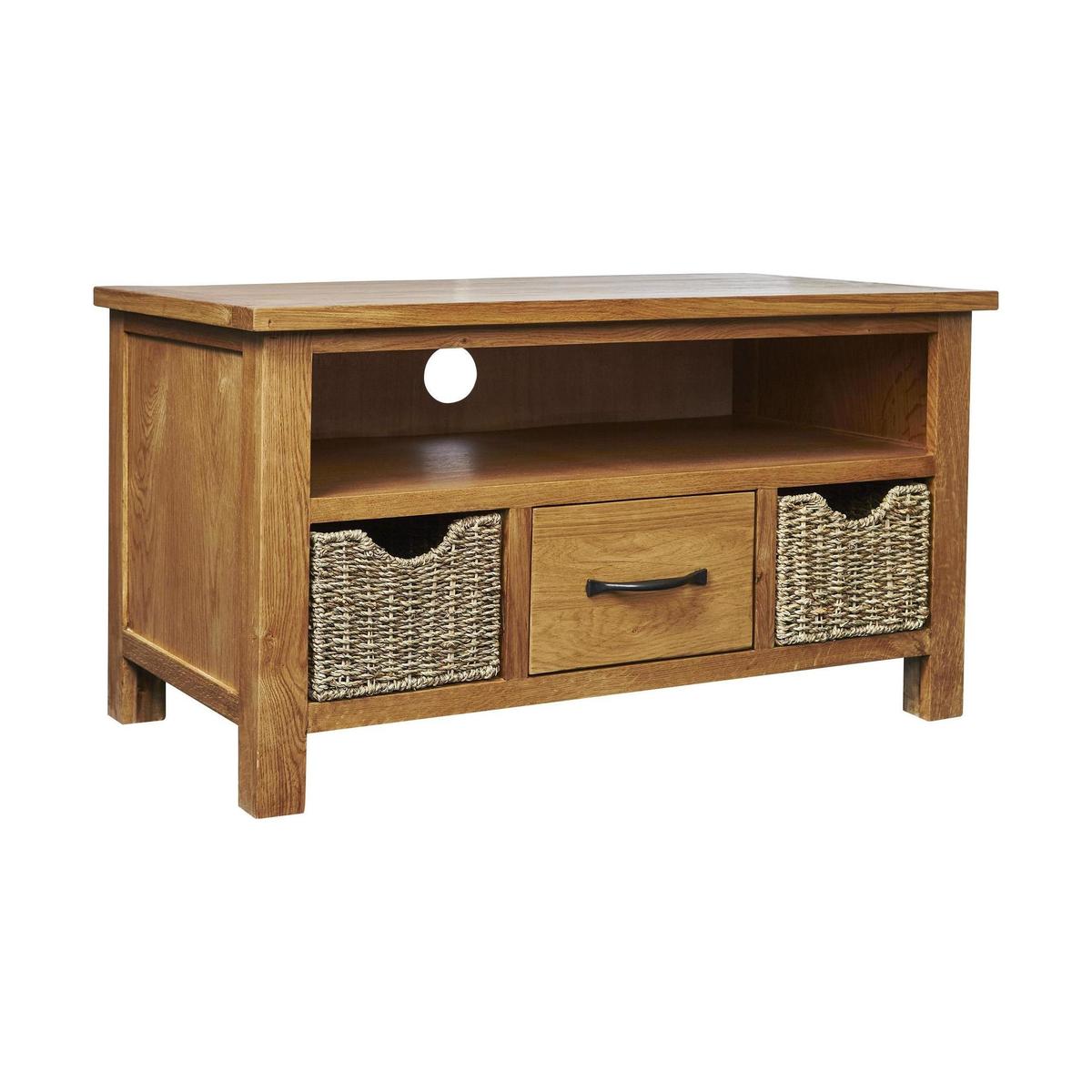 Sidmouth Oak TV Stand With Baskets Light Brown / Natural – image 2