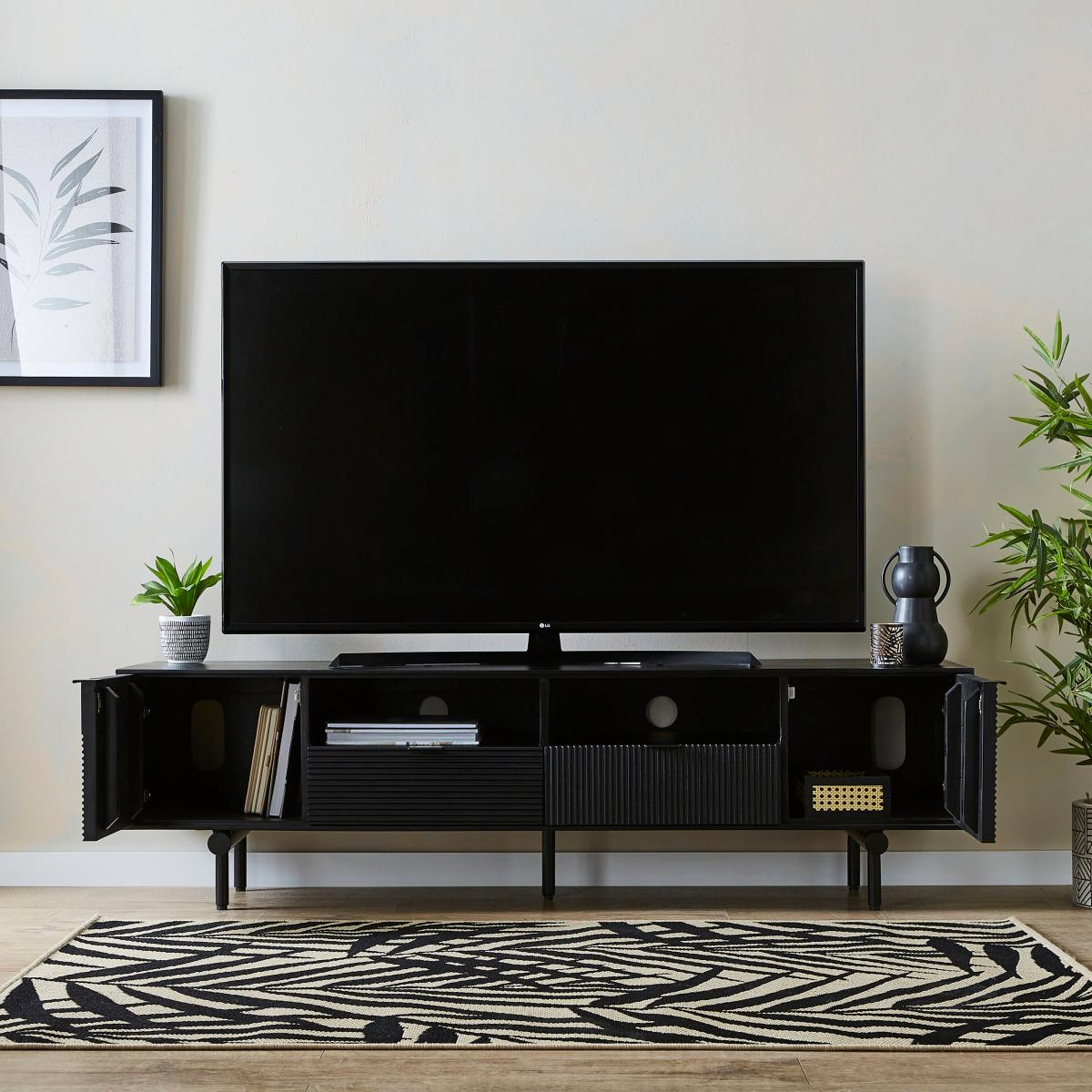 Spencer Extra Wide Tv Unit for Tvs Up To 80, Mango Wood Black – image 2