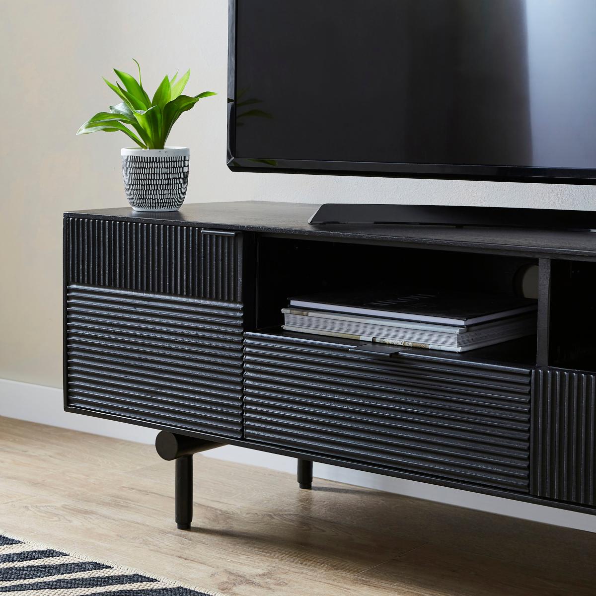 Spencer Extra Wide Tv Unit for Tvs Up To 80, Mango Wood Black – image 3