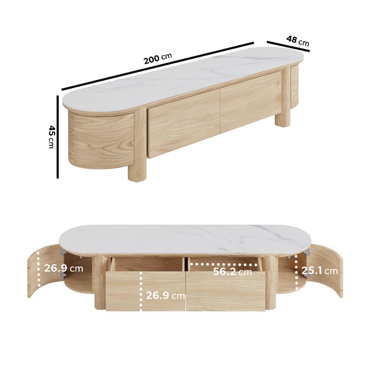Large Oak & Marble Top TV Stand - TV's up to 85 - Gianna – image 3