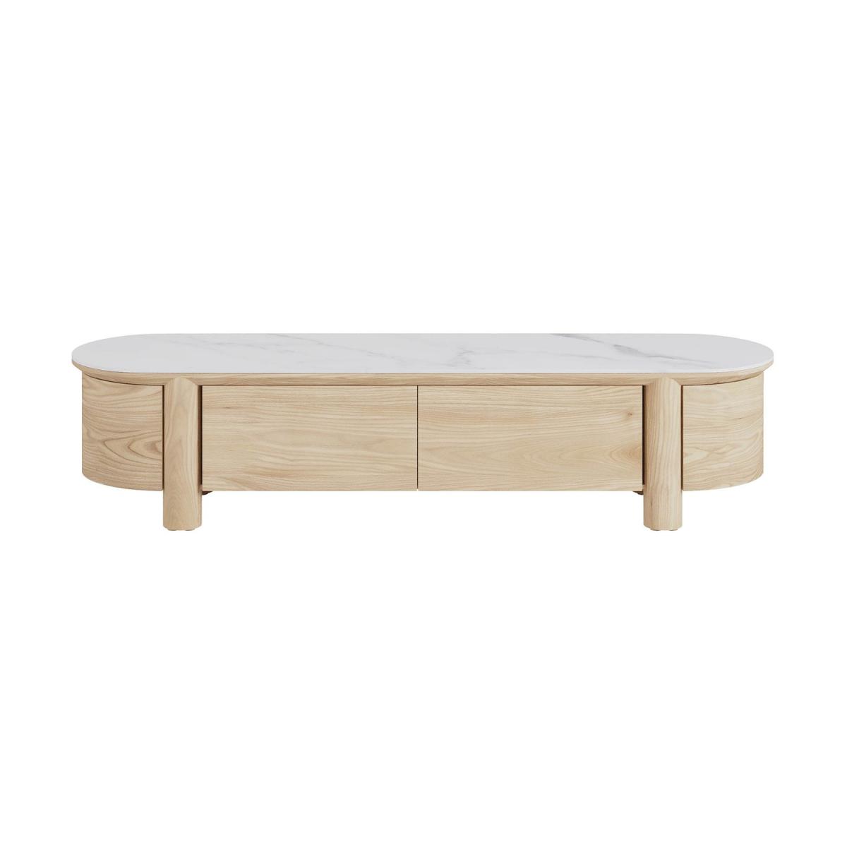 Large Oak & Marble Top TV Stand - TV's up to 85 - Gianna – image 4