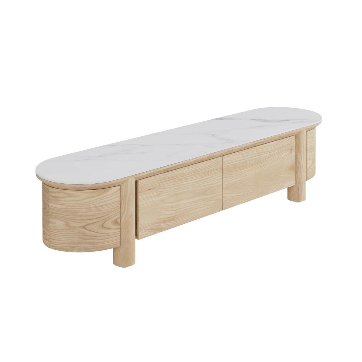 Large Oak & Marble Top TV Stand - TV's up to 85 - Gianna – image 5